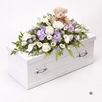 Children's Casket Spray with Teddy Bear   Blue and Lilac